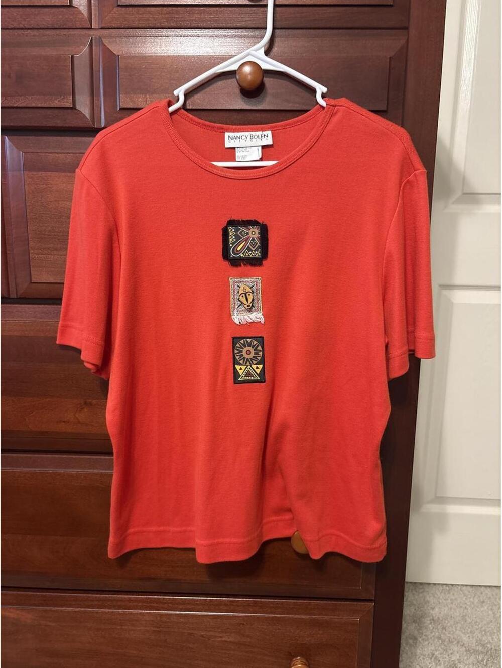 City Girl by Nancy Bolen Women's Red and Orange Tshirt